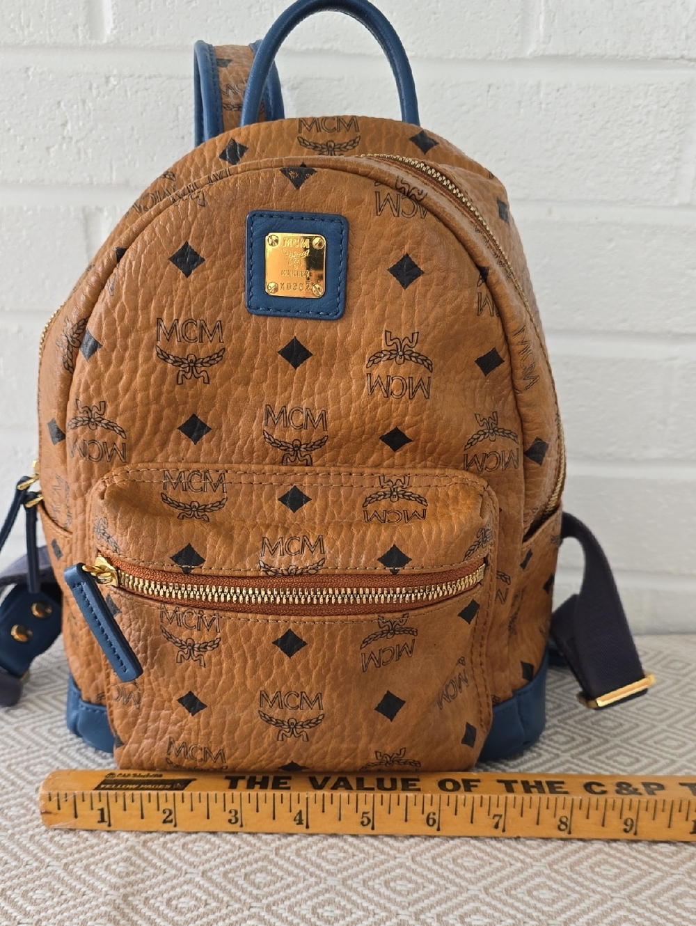 MCM Visetos Monogram Mini Stark Backpack Cognac Blue - Picture 13 of 16